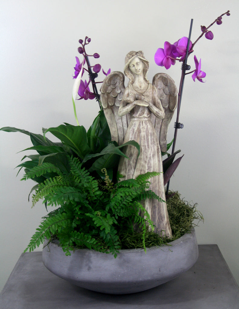 Indoor Garden Bowl with An Angel Statue & Orchid